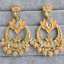 Peach Kundan Chandbali Earrings Indian Earrings pearl Earring Pakistani Earrings Statement Earrings Long chandelier Indian wedding