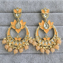 Peach Kundan Chandbali Earrings Indian Earrings pearl Earring Pakistani Earrings Statement Earrings Long chandelier Indian wedding