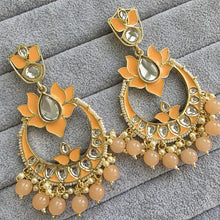 Peach Kundan Chandbali Earrings Indian Earrings pearl Earring Pakistani Earrings Statement Earrings Long chandelier Indian wedding