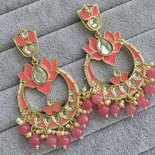 Pink Kundan Chandbali Earrings Indian Earrings pearl Earring Pakistani Earrings Statement Earrings Long chandelier Indian wedding