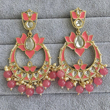 Pink Kundan Chandbali Earrings Indian Earrings pearl Earring Pakistani Earrings Statement Earrings Long chandelier Indian wedding