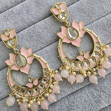 Light Pink Kundan Chandbali Earrings Indian Earrings pearl Earring Pakistani Earrings Statement Earrings Long chandelier Indian wedding