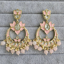 Light Pink Kundan Chandbali Earrings Indian Earrings pearl Earring Pakistani Earrings Statement Earrings Long chandelier Indian wedding