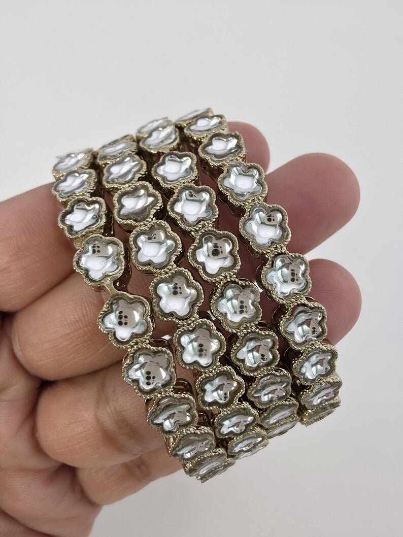 Antique Dull Gold Kundan Pearl Bangles Set(4 Pc)/Indian bangles/Punjabi Pearl bangles Set/Bridal bangle/wedding jewelry/Bridal chooda bangle