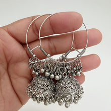 German Silver Hoop Earrings/Oxidized Earrings/Antique Silver/Silver Look Alike/Lightweight/Tribal/Afghani/Indian Jewelry/Height = 74 mm