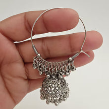 German Silver Hoop Earrings/Oxidized Earrings/Antique Silver/Silver Look Alike/Lightweight/Tribal/Afghani/Indian Jewelry/Height = 74 mm