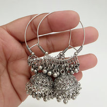 German Silver Hoop Earrings/Oxidized Earrings/Antique Silver/Silver Look Alike/Lightweight/Tribal/Afghani/Indian Jewelry/Height = 74 mm