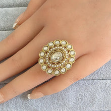 Kundan Dull Gold Polki Ring/Adjustable Ring/Indian Ring/ Pakistani Jewelry/ Indian Jewelry/Bollywood Jewelry/Indian Wedding jewelry