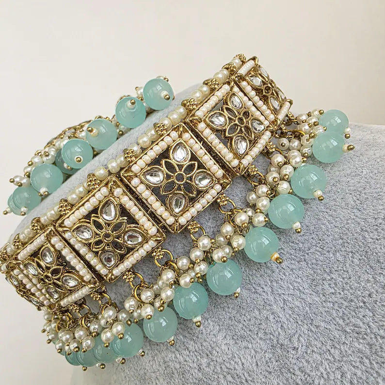 Aqua Blue Kundan Necklace Set/ Kundan Choker/ Bollywood Jewelry/ Indian jewelry/ Pakistani necklace/ punjabi/bridal necklace/indian wedding