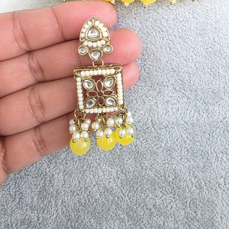 Yellow Kundan Necklace Set/ Kundan Choker/ Bollywood Jewelry/ Indian jewelry/ Pakistani necklace/ punjabi necklace/bridal/indian wedding