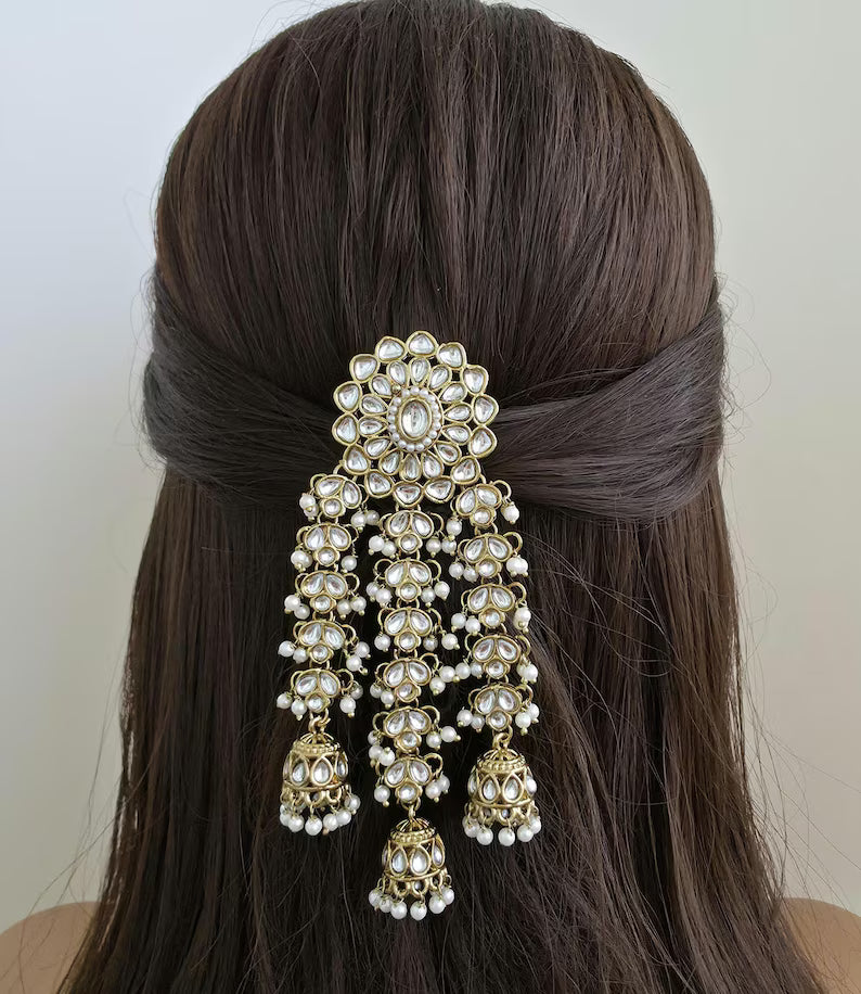 Ambada Kundan Hair Juda Choti Clip/Braid Clip/Indian Bridal Choti Pin /Kundan Hair accessories/Indian Wedding/Bridal Kundan Hair accessories