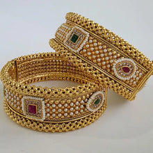 Ruby Green Polki gold bangles 2pcs, Rajwadi bangles, gold bangles, Indian Pakistani jewelry for wedding, Bridal Jewelry