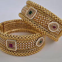 Ruby Green Polki gold bangles 2pcs, Rajwadi bangles, gold bangles, Indian Pakistani jewelry for wedding, Bridal Jewelry