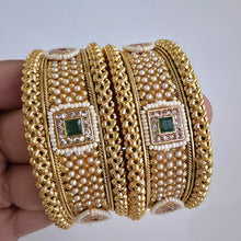 Ruby Green Polki gold bangles 2pcs, Rajwadi bangles, gold bangles, Indian Pakistani jewelry for wedding, Bridal Jewelry