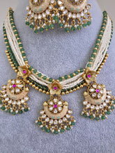 Ruby Green Traditional Polki Kundan green Meenakari handwork Bridal necklace /Indian wedding jewelry/Kundan Polki Temple Mid Length Necklace