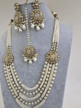 Pearl Kundan Long Necklace set/Gold pakistani maangtikka necklace/indian wedding Necklace/Long Kundan Adjustable length Necklace