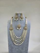 Pearl Kundan Long Necklace set/Gold pakistani maangtikka necklace/indian wedding Necklace/Long Kundan Adjustable length Necklace