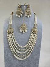 Pearl Kundan Long Necklace set/Gold pakistani maangtikka necklace/indian wedding Necklace/Long Kundan Adjustable length Necklace