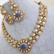 Blue Victorian Doublet Moissanite polki Cz diamond choker Necklace,Indian Bridal Jewelry,Bollywood Sabyasachi Designer necklace, Pakistani