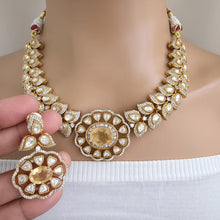 Yellow Victorian Doublet Moissanite polki Cz diamond choker Necklace,Indian Bridal Jewelry,Bollywood Sabyasachi Designer necklace, Pakistani