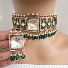 Green Victorian Moissanite polki Cz diamond choker Necklace,Indian Bridal Jewelry,Bollywood Sabyasachi Designer necklace, Pakistani Wedding
