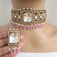 Pink Victorian Moissanite polki Cz diamond choker Necklace,Indian Bridal Jewelry,Bollywood Sabyasachi Designer necklace, Pakistani Wedding