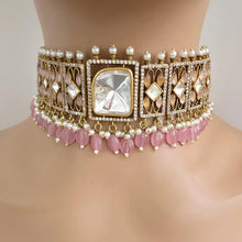 Pink Victorian Moissanite polki Cz diamond choker Necklace,Indian Bridal Jewelry,Bollywood Sabyasachi Designer necklace, Pakistani Wedding