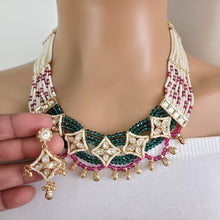 RubyGreen Gold Fine Kundan Pearl Necklace, Indian Jewelry, Indian wedding necklace, bridal jewelry, Punjabi Pakistani south Indian necklace