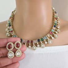 Multi Victorian Moissanite polki Cz diamond Necklace, Indian Bridal Jewelry, Bollywood Sabyasachi Designer necklace, Pakistani Wedding