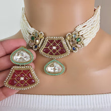 Multi Pearl Antique Polki Kundan Choker Necklace set, Indian jewelry, Pakistani necklace, Punjabi necklace, bridal, Indian wedding