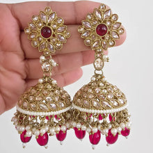 Hot Pink Antique Polki kundan Jhumka/stone Jhumka/Indian Jewelry/Pakistani /Punjabi Jewelry/Bridal earring/wedding collection