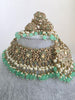 Mint Green Antique Shadow Stone Pearl Choker Necklace with earrings and tikka and Passa Bridal necklace Indian Pakistani Punjabi Wedding