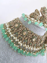 Mint Green Antique Shadow Stone Pearl Choker Necklace with earrings and tikka and Passa Bridal necklace Indian Pakistani Punjabi Wedding