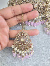 Lavender Antique Shadow Stone Pearl Choker Necklace with earrings and tikka and Passa Bridal necklace Indian Pakistani Punjabi Wedding