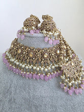 Lavender Antique Shadow Stone Pearl Choker Necklace with earrings and tikka and Passa Bridal necklace Indian Pakistani Punjabi Wedding