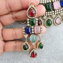Multi Victorian Monalisa Cz diamond Necklace, Indian Bridal Jewelry, Bollywood Sabyasachi Designer necklace, Pakistani Wedding