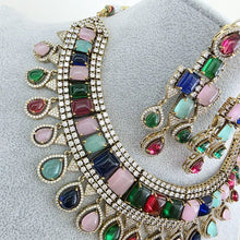 Multi Victorian Monalisa Cz diamond Necklace, Indian Bridal Jewelry, Bollywood Sabyasachi Designer necklace, Pakistani Wedding