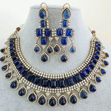 Blue Victorian Monalisa Cz diamond Necklace, Indian Bridal Jewelry, Bollywood Sabyasachi Designer necklace, Pakistani Wedding