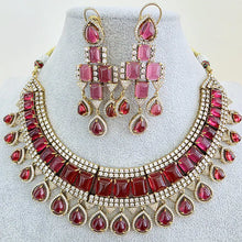 Ruby Victorian Monalisa Cz diamond Necklace, Indian Bridal Jewelry, Bollywood Sabyasachi Designer necklace, Pakistani Wedding