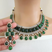 Green Victorian Monalisa Cz diamond Necklace, Indian Bridal Jewelry, Bollywood Sabyasachi Designer necklace, Pakistani Wedding