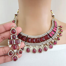 Ruby Victorian Monalisa Cz diamond Necklace, Indian Bridal Jewelry, Bollywood Sabyasachi Designer necklace, Pakistani Wedding
