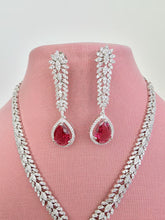 Ruby Silver CZ Diamond necklace, American Diamond Necklace,Indian pakistani jewelry for wedding, gift for her, bridal jewelry