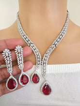 Ruby Silver CZ Diamond necklace, American Diamond Necklace,Indian pakistani jewelry for wedding, gift for her, bridal jewelry
