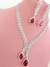 Ruby Silver CZ Diamond necklace, American Diamond Necklace,Indian pakistani jewelry for wedding, gift for her, bridal jewelry