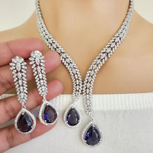 Purple Silver CZ Diamond necklace, American Diamond Necklace,Indian pakistani jewelry for wedding, gift for her, bridal jewelry