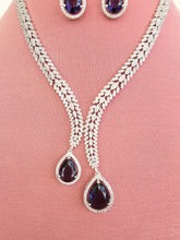 Purple Silver CZ Diamond necklace, American Diamond Necklace,Indian pakistani jewelry for wedding, gift for her, bridal jewelry