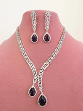 Purple Silver CZ Diamond necklace, American Diamond Necklace,Indian pakistani jewelry for wedding, gift for her, bridal jewelry