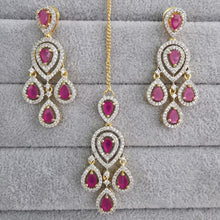 Ruby Small Gold American Diamond Earring Tikka Set/Indian Jewelry/Pakistani Jewelry/Bollywood Jewelry/CZ earrings/AD earrings/Statement