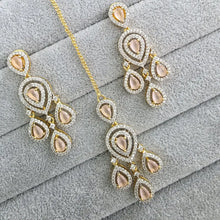 Pink Small Gold American Diamond Earring Tikka Set/Indian Jewelry/Pakistani Jewelry/Bollywood Jewelry/CZ earrings/AD earrings/Statement