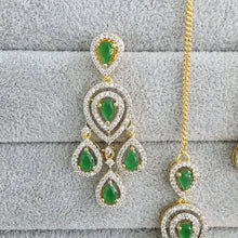 Green Small Gold American Diamond Earring Tikka Set/Indian Jewelry/Pakistani Jewelry/Bollywood Jewelry/CZ earrings/AD earrings/Statement